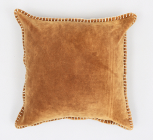 Stonewashed Cotton Velvet Throw Pillow With Decorative Handstiched Edges-19X19 Inch (Option: Camel)