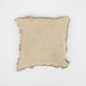 Stonewashed Linen Throw Pillow With Handworked Edges Fringe -22X22in. (Option: Natural)