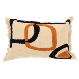 Handcrafted Tufted Cotton Slub Lumbar Pillow (Color: Beige)
