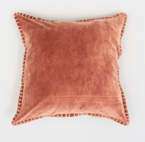 Stonewashed Cotton Velvet Throw Pillow With Decorative Handstiched Edges-19X19 Inch (Option: Terracotta)