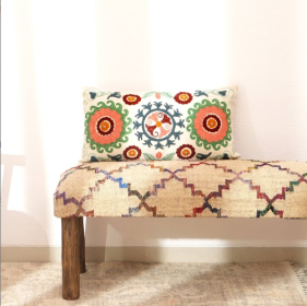Decorative Suzani Embroidered Multicolor Lumbar Throw Pillow (Option: 1PC)