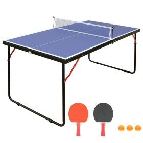 Tennis Table Portable Ping Pong Table Set With Net And 2 Ping Pong Paddles (Color: Blue)