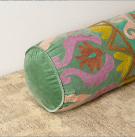 Cotton Embroidered Cushion Teal Blue With Filler (Color: Green)