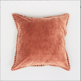 Stonewashed Cotton Velvet Throw Pillow With Decorative Handstiched Edges (Option: Terracotta)