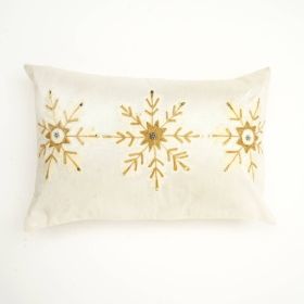 Snow Fall Bead Work Pillow Elegant Winter Accent (Color: White)