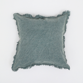 Stonewashed Linen Throw Pillow With Handworked Edges Fringe -22X22in. (Option: Gray)