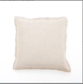 Linen Printed Cushion With Fringes  Brown (Option: Natural)