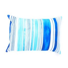 Handcrafted Cotton Oceanic Mirage Lumbar Pillow (Color: Blue)